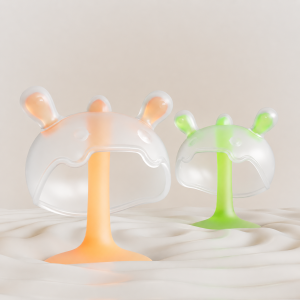 SILIVEX Dinosaur Silicone Baby Teether with Easy-Grip Center Opening