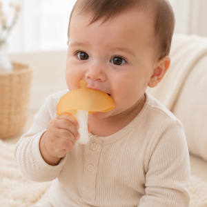 SILIVEX Mushroom Silicone Baby Teether with Straight Head for Daytime Use