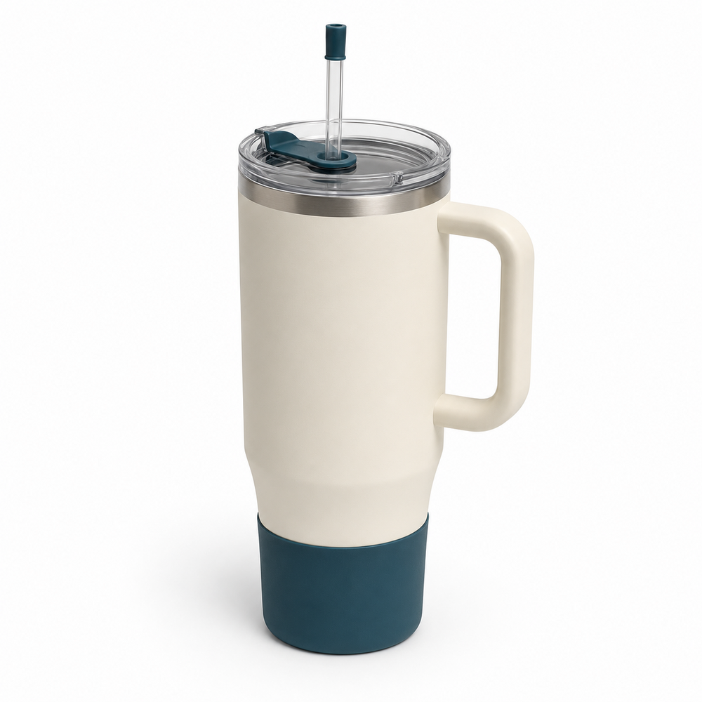 Insulated tumbler with silicone boot