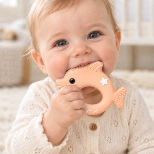 SILIVEX Dolphin Silicone Baby Teether with Easy-Grip Center Opening